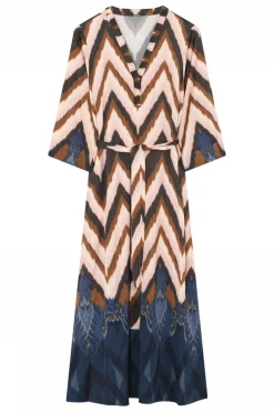 Anika, long dress with belt 84797Navy/Rose 58500/7580