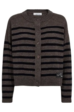 Cash Stripe LS Cardigan Mocca Melange / Black Stripe HL10304