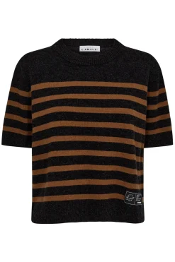 Cash Stripe SS ONeck Antracit Melange/ Bisquit HL10217