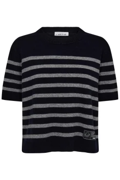 Cash Stripe SS ONeck Navy/Grey Melange HL10217