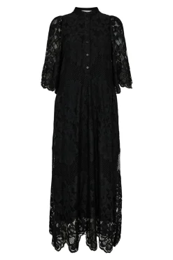 Curvey Lace Hem Placket Dress Black HL10406