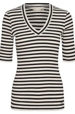 DagnaIW Striped V TShirt Black / Whisper White 30107270