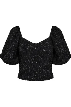 Dazzy Crease Sequin Top Black HL10379