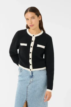 GZalpha ls contrast cardigan Black/Ivory comb 10910459