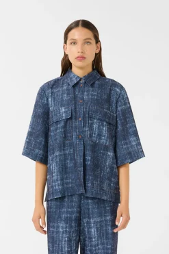 GZdemia P SS shirt Dark denim structure 10910409