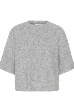 KAemilie Cropped Knit Pullover Grey Melange 10508162
