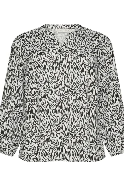 KCmahlena LS Blouse Chalk/Black Graphic Lines