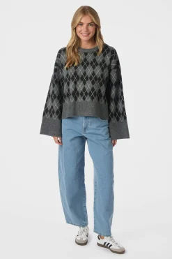 Kick Check Knit Blouse Antracit 165204