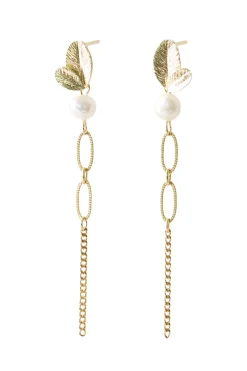 LEAF PEARL STRING EARRING TILB GULD LEAF PEARL STRING EARRING