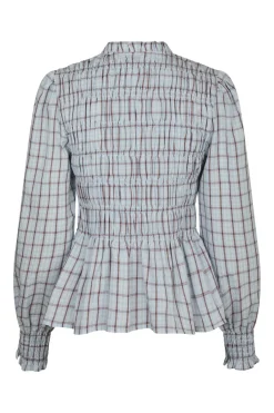 Mocca Smock Check Blouse Light Blue 166900