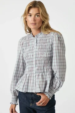 Mocca Smock Check Blouse Light Blue 166900