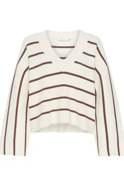 SebaGZ Vneck pullover Egret with brown stripes 10909268