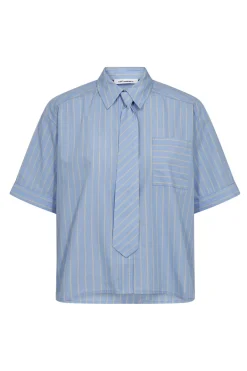 SimoCC Stripe SS Tie Shirt 23Pale Blue 45050