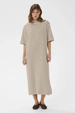 SLIngina Boatneck Dress White and Cappucino Stripe 3 30408994