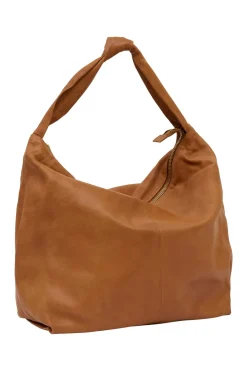 Soft Bucket Bag with Zipper Cognac w. Light Gold acc. 100109