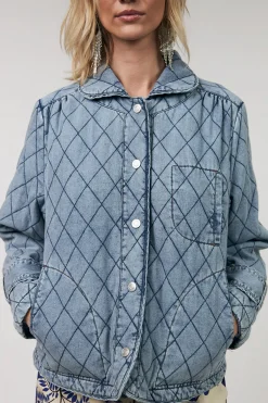 Violall Quilted Jacket Ls Washed Denim 261196002